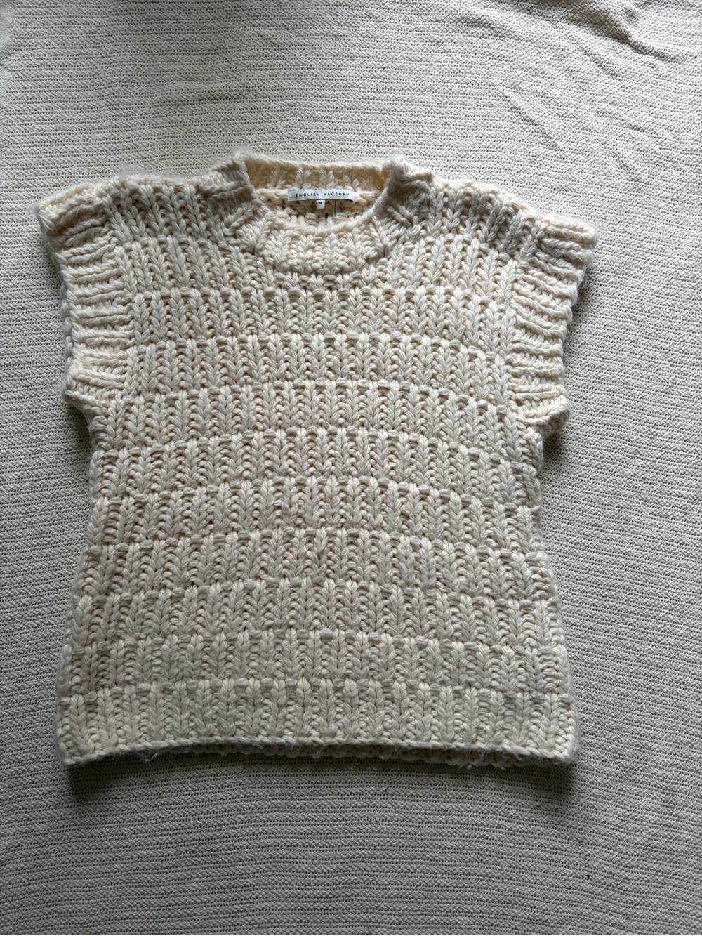 English Factory Cream Textured Knit Cap-Sleeve Sweater